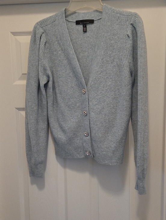 White House Black Market Sweaters - White House Black Market Light Blue Ribbed Button-Front Cardigan
